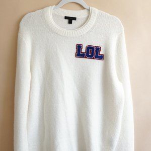 LOL Word Patched Wool Acrylic Long Sleeve  Sweater